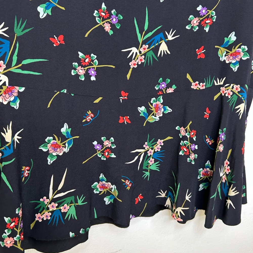 RED VALENTINO CAPE-SLEEVED Black Floral Bouquet Dress Silk Dress - Picture 10 of 10